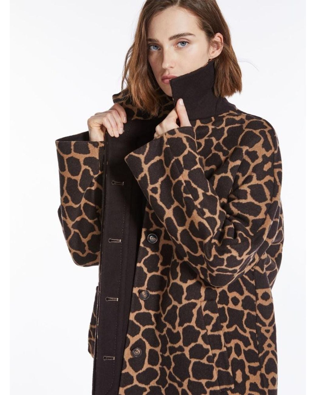 Max Mara Brown All-Over Patterned Long-Sleeved Coat