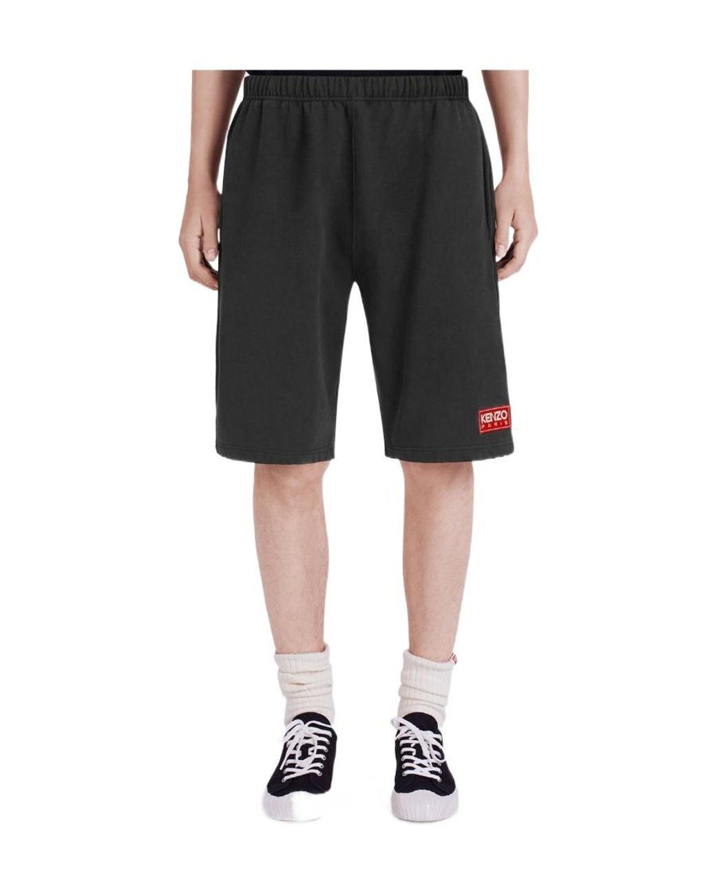 KENZO Black Logo-Patch Mid-Rise Shorts for men