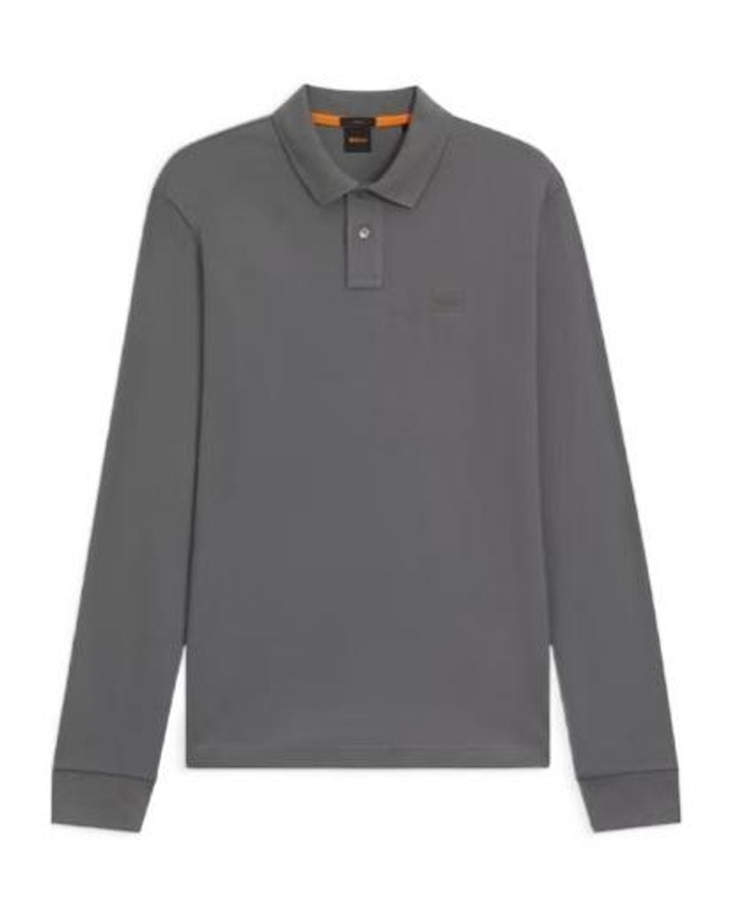 Boss Gray Slim-Fit Long-Sleeve Polo Shirt for men
