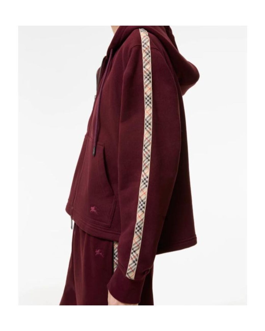 Burberry Purple Checked-Band Zip-Up Hoodie