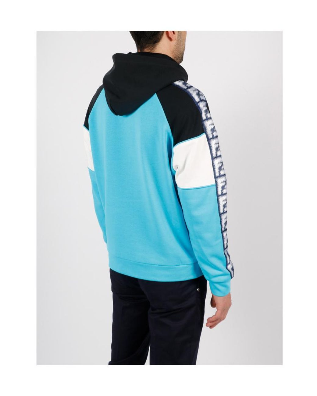 Fendi Blue Logo Embroidered Hoodie for men