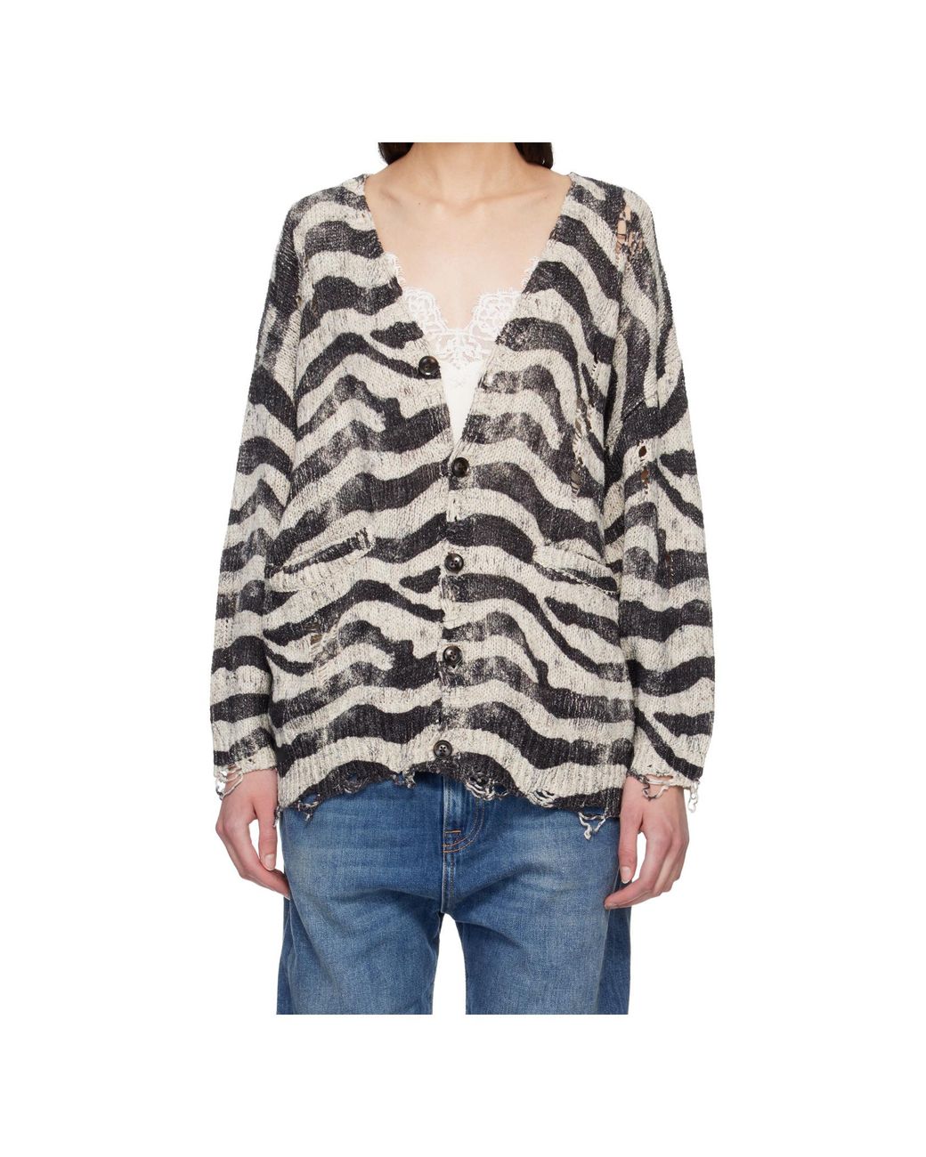 R13 Gray Printed Oversized Knit Cardigan
