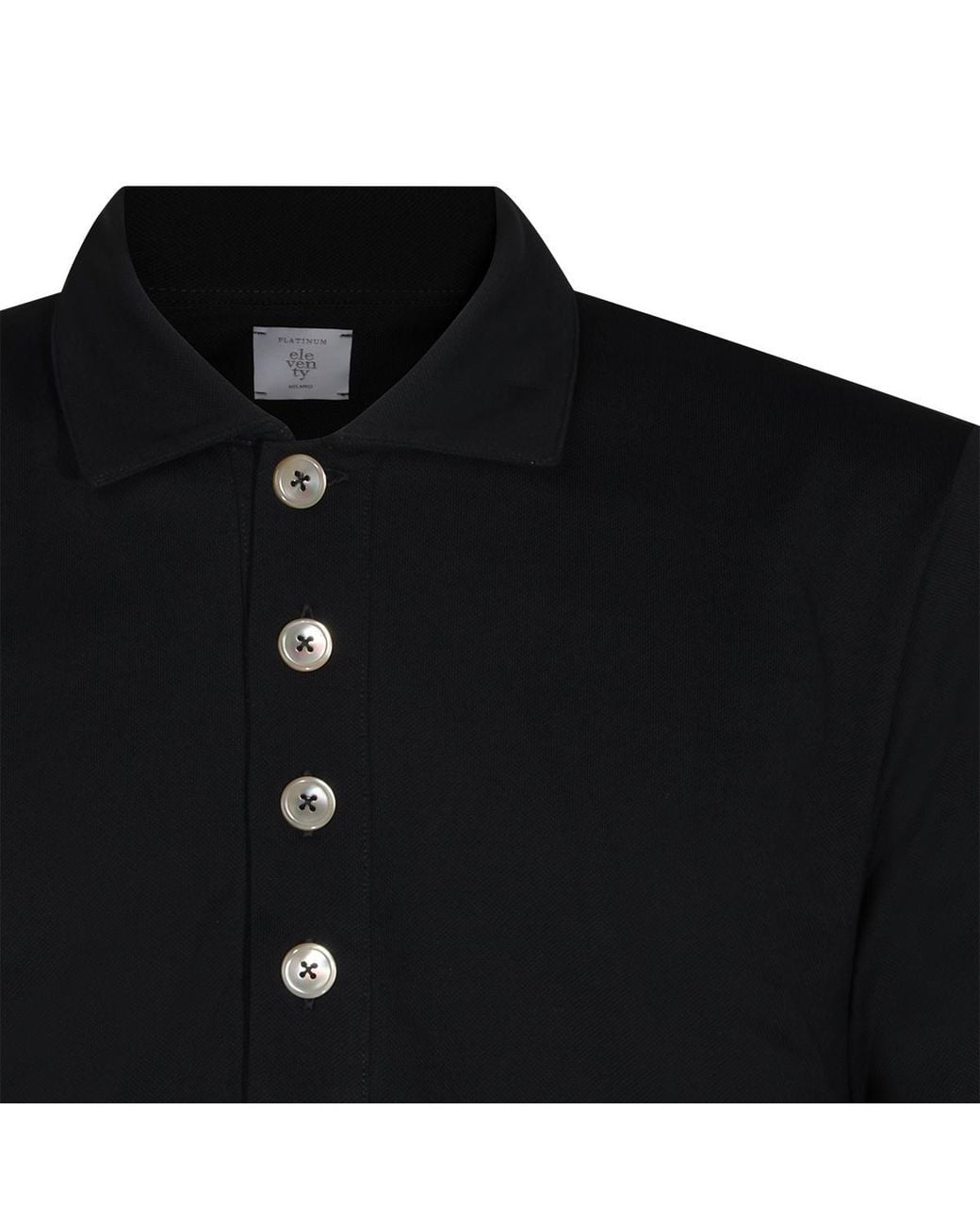 Eleventy Black Button-Up Polo Shirt for men