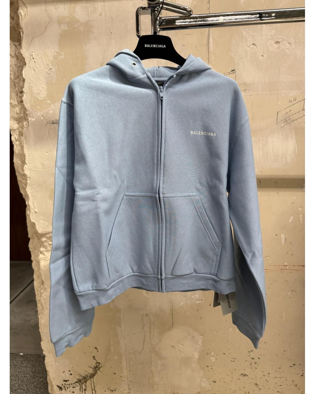 Balenciaga Blue Cotton Zip-Up Hoodie