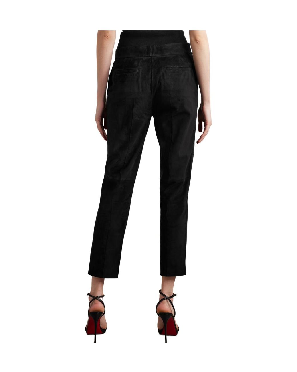 Alex Perry Black Cropped Slim-Leg Suede Pants