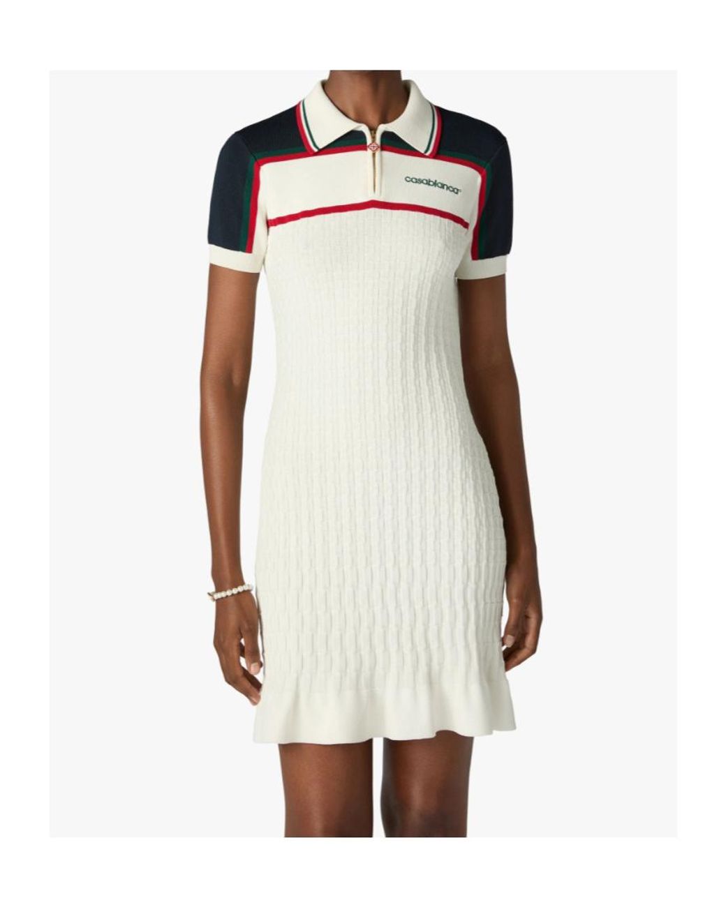 Casablanca White Cream Knit Tennis Polo Mini Dress