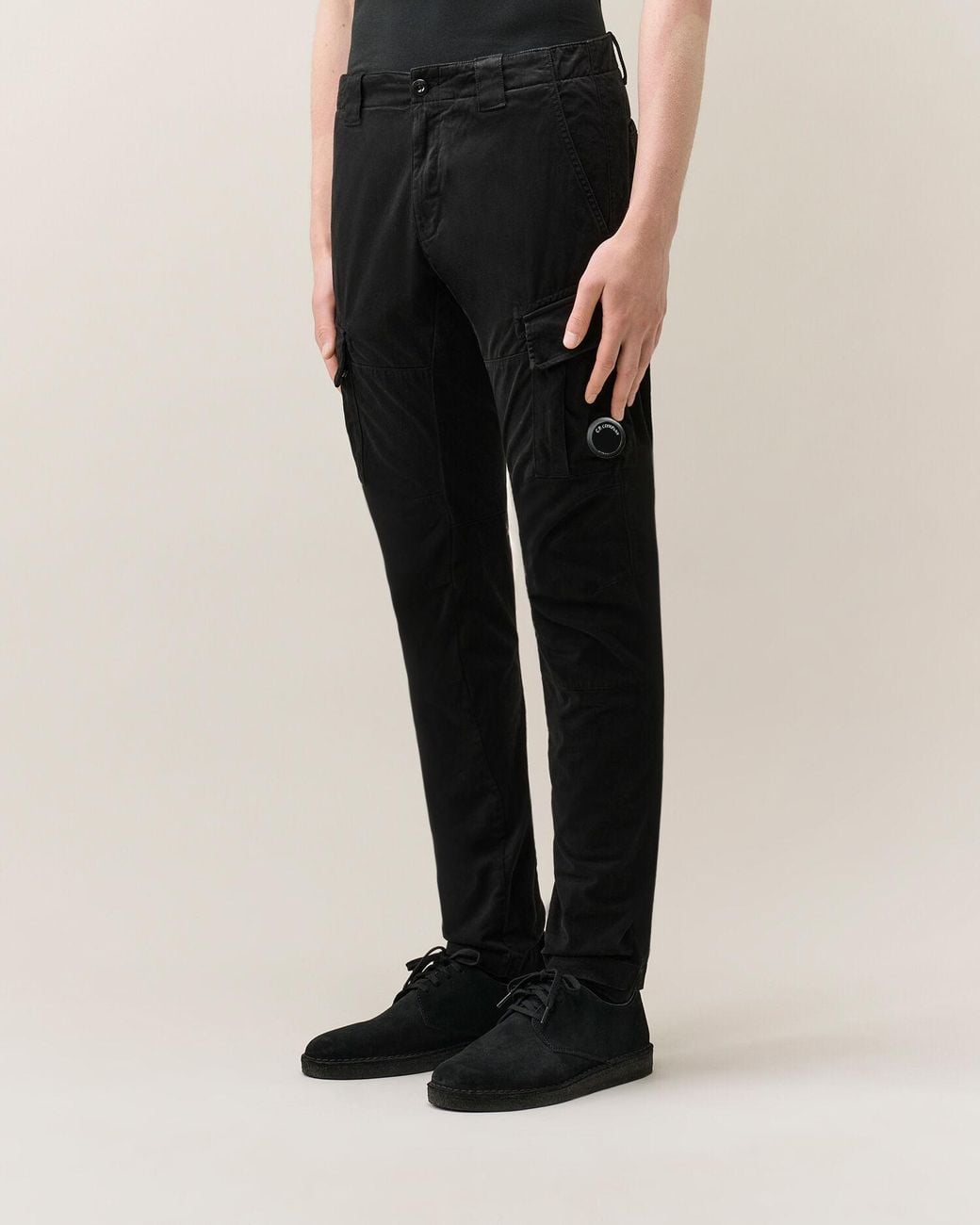 C P Company Black Ergonomic Stretch Satin Work Trousers for men