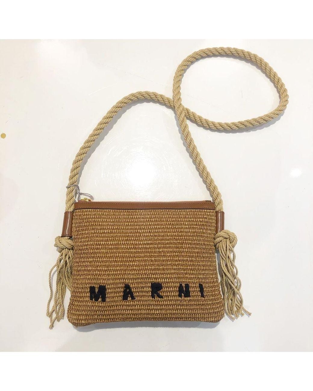 Marni Brown Marcel Logo Embroidered Crossbody Bag