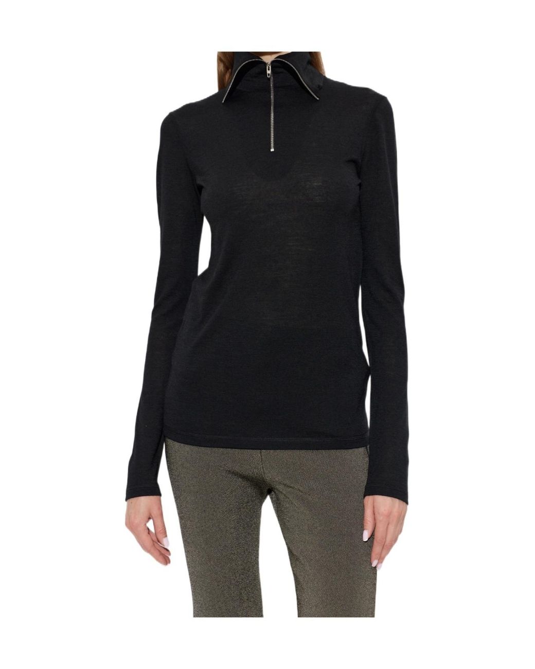Jil Sander Black Zip Turtleneck Long-Sleeve Top