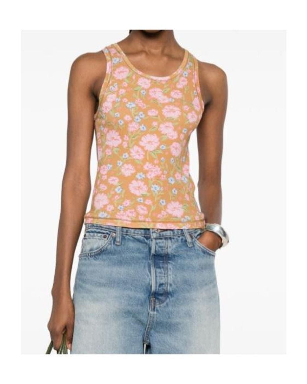 DIESEL Pink Floral Print Ribbed Top