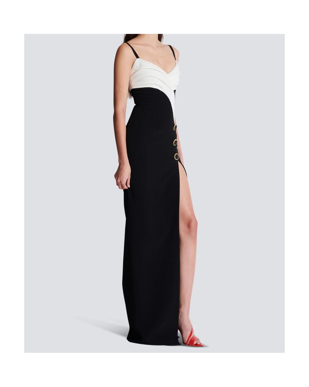 Balmain Black Crepe Two-Tone Maxi Dress