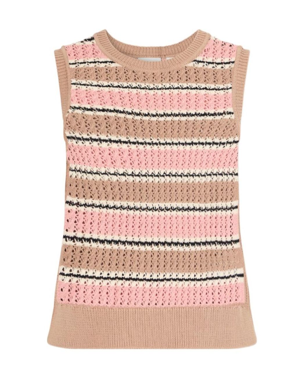 Varley Pink Deeley Striped Crochet Cotton Vest
