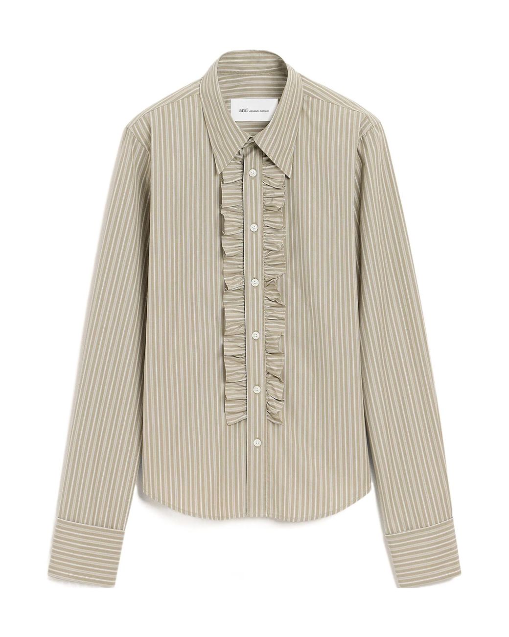 AMI Natural Ami Striped Ruffled Shirt