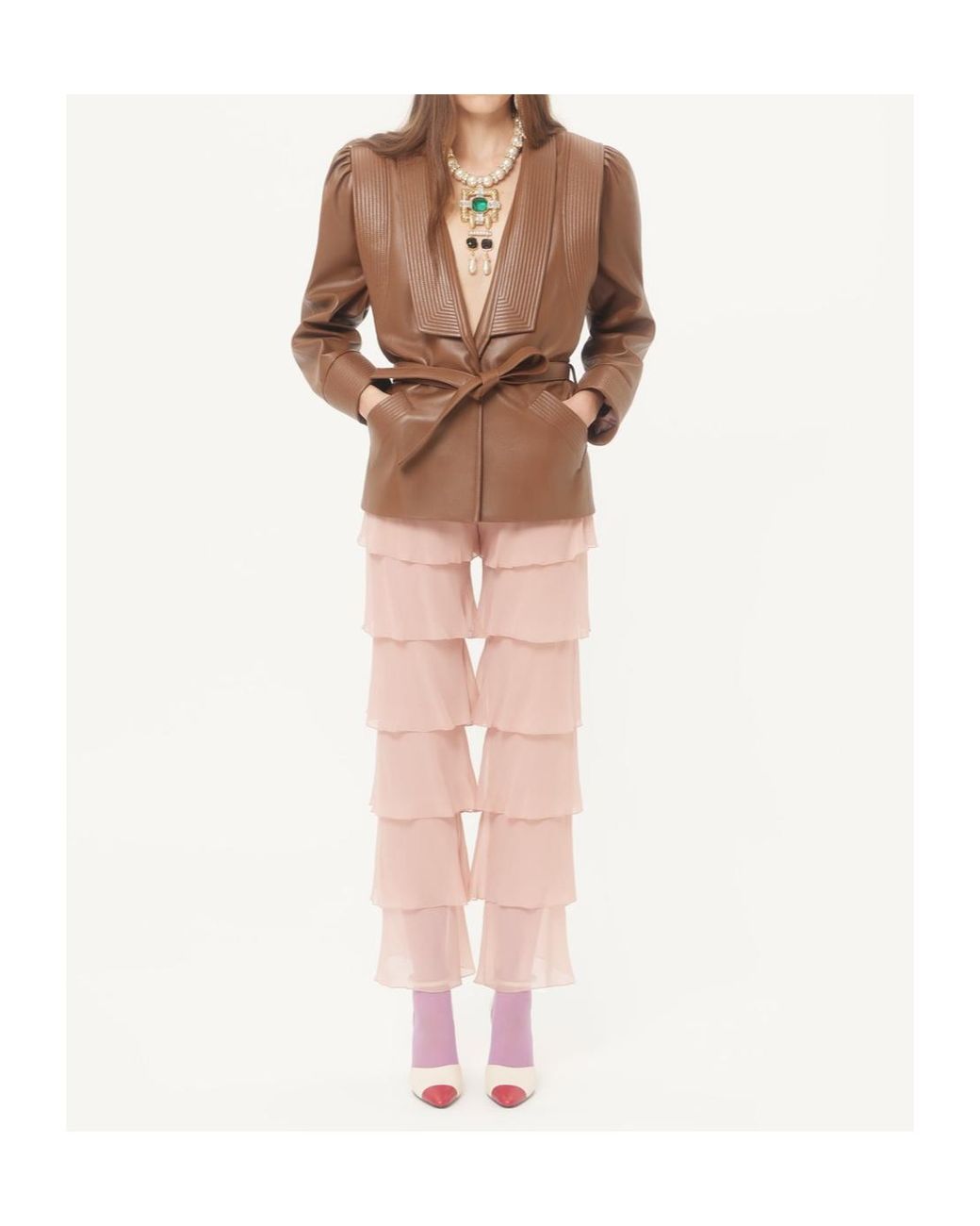 Valentino Brown Long-Sleeve Leather Jacket