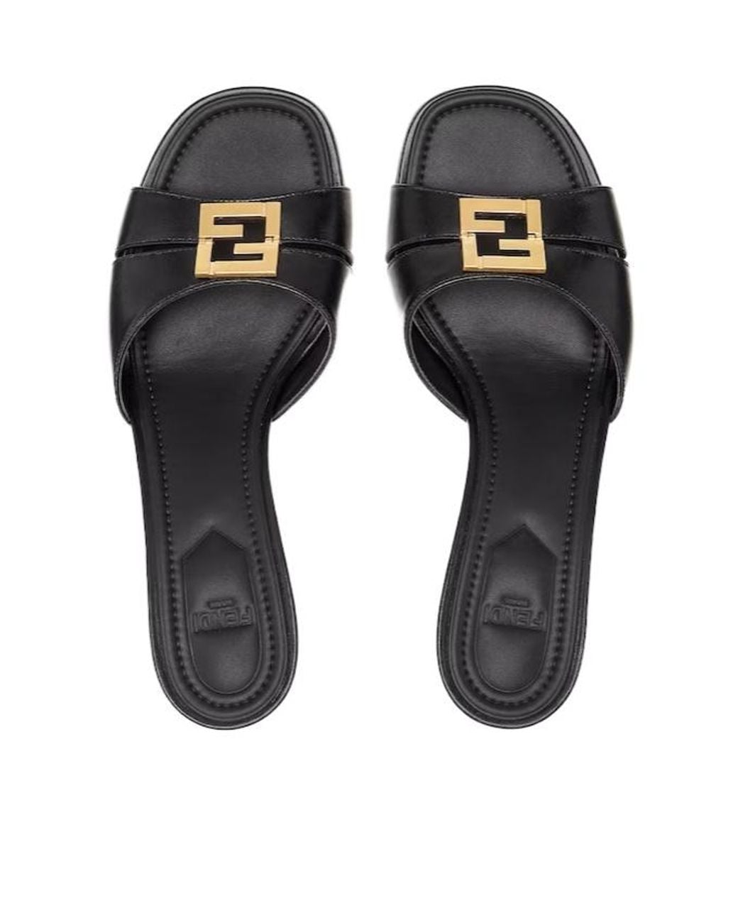 Fendi Black Ffold Logo Plaque Sandals