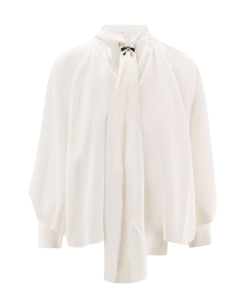 Max Mara White Bow-Detail Silk Top