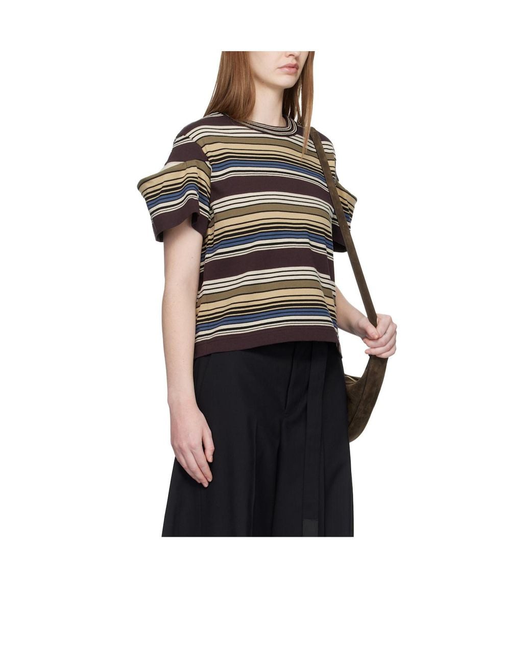 Sacai Green Striped T-Shirt
