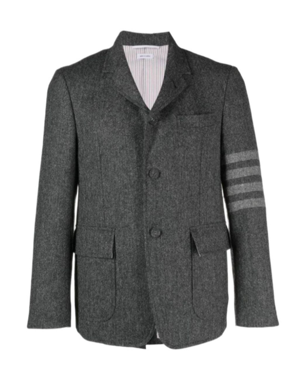 Thom Browne Gray Stripe-Detailed Single-Breasted Tailored Blazer for men