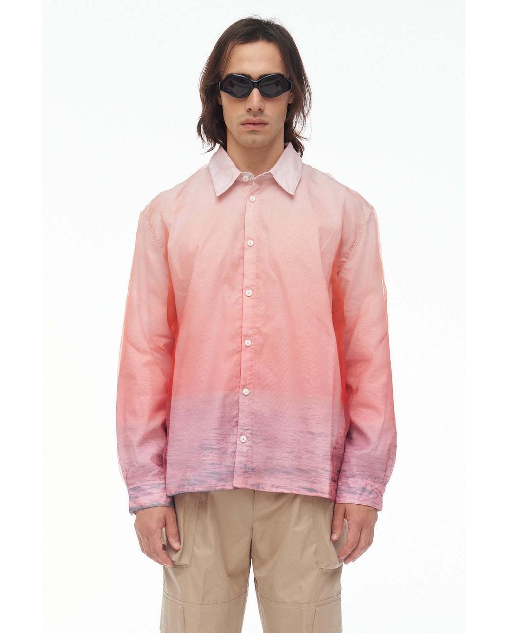 Bonsai Pink Gradient-Effect Cotton Shirt for men
