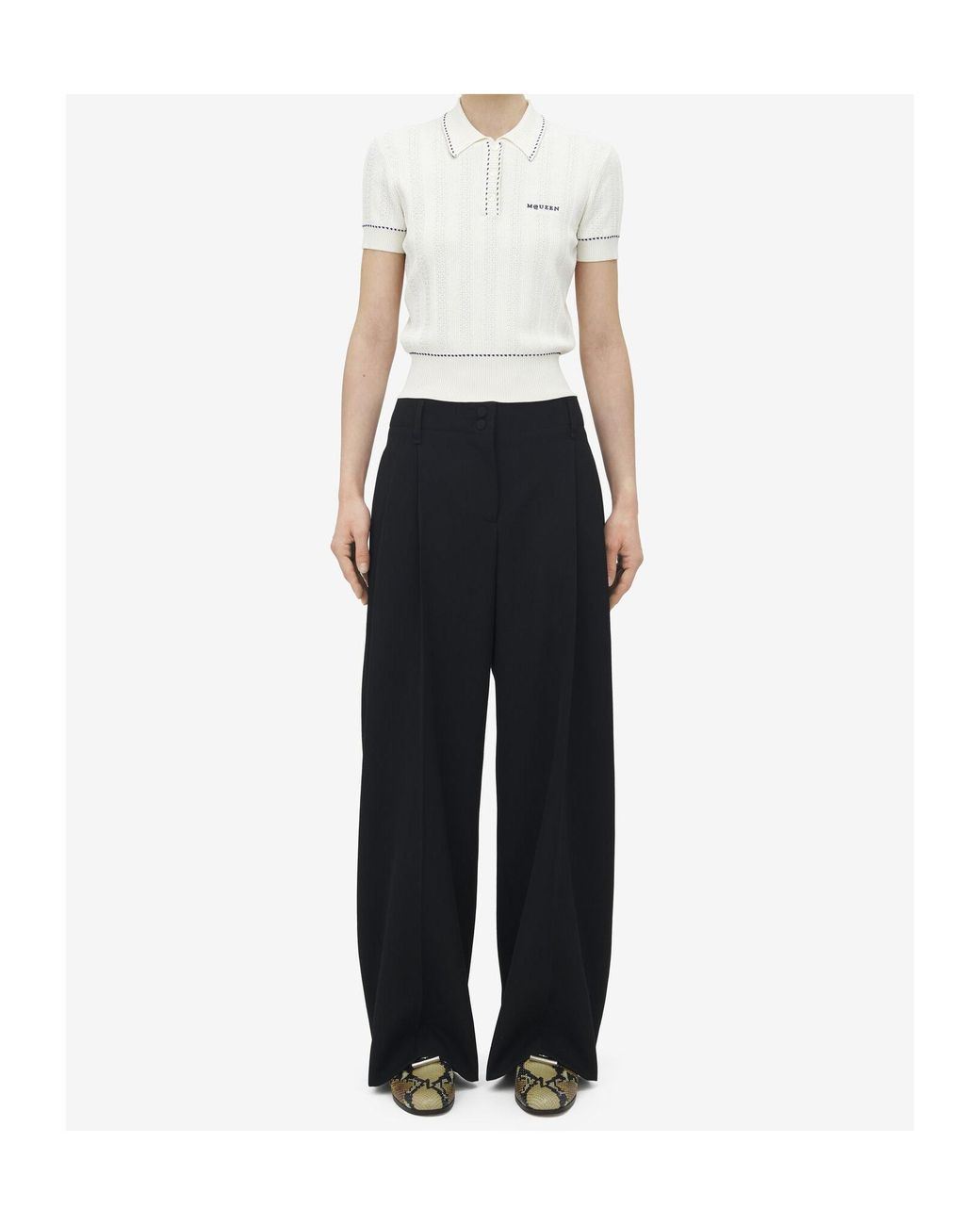 McQueen White Logo Embroidered Knitted Polo Shirt