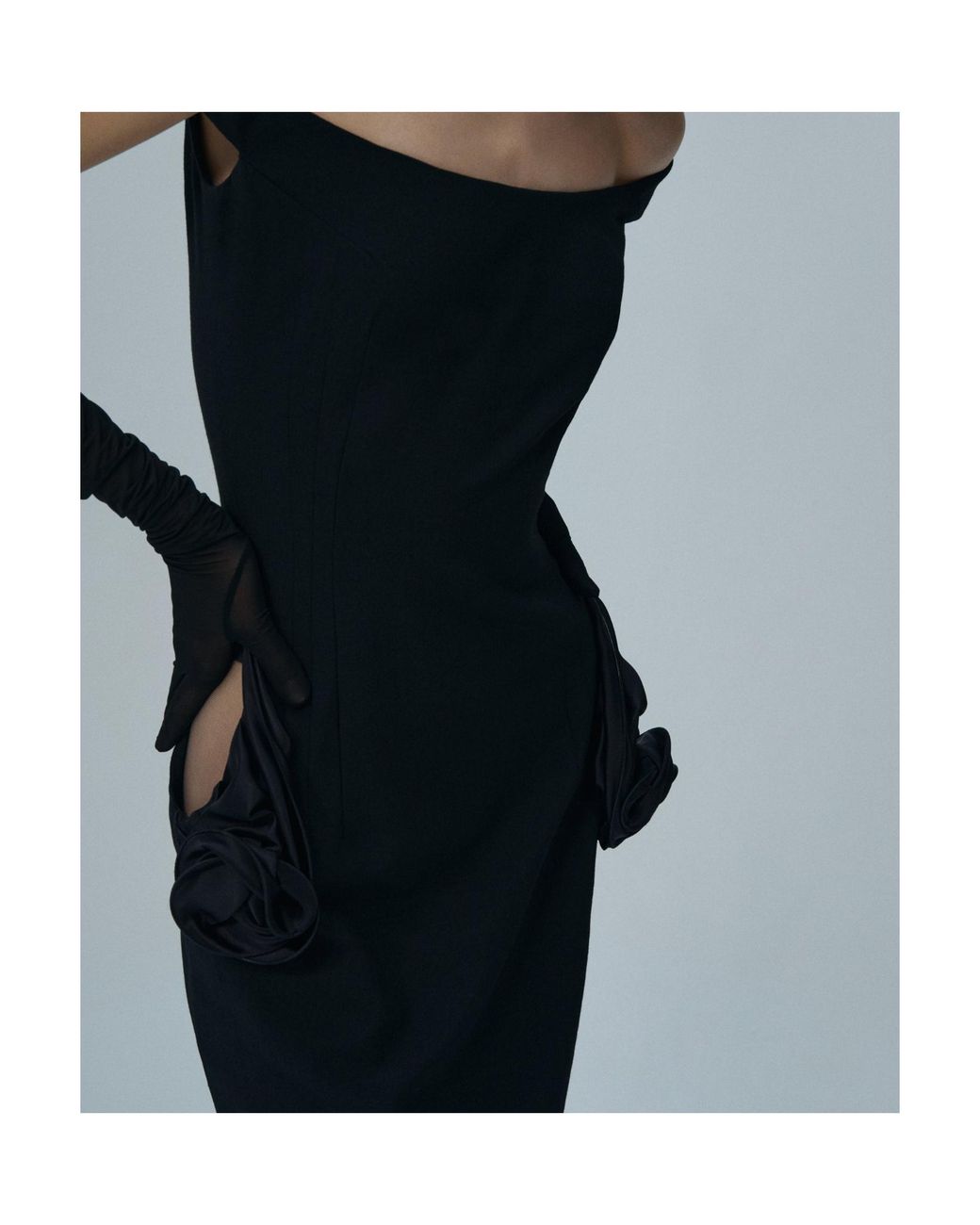 Magda Butrym Black Floral Side Cut Out Midi Dress