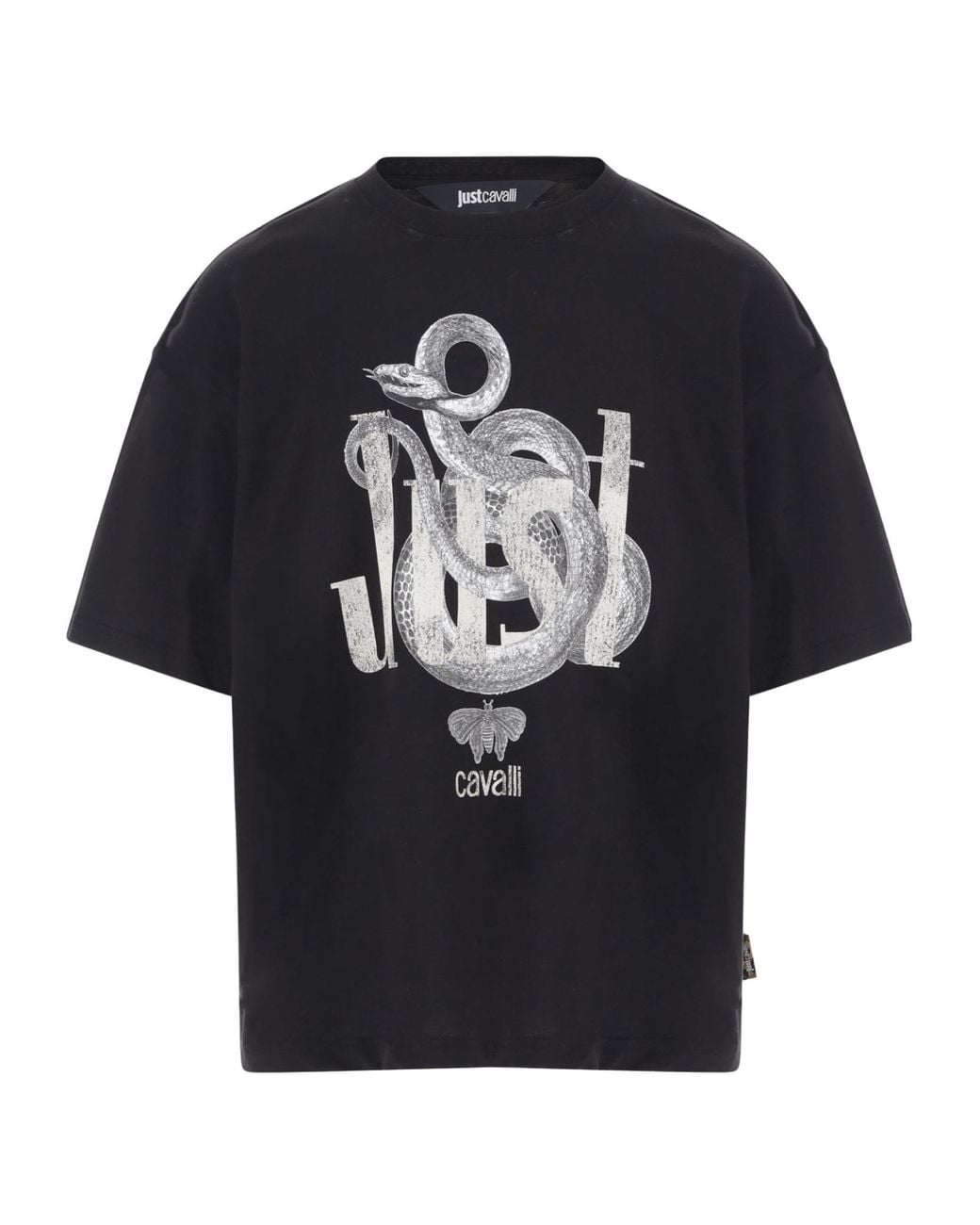 Just Cavalli Black Snake Logo Print T-Shirt for men