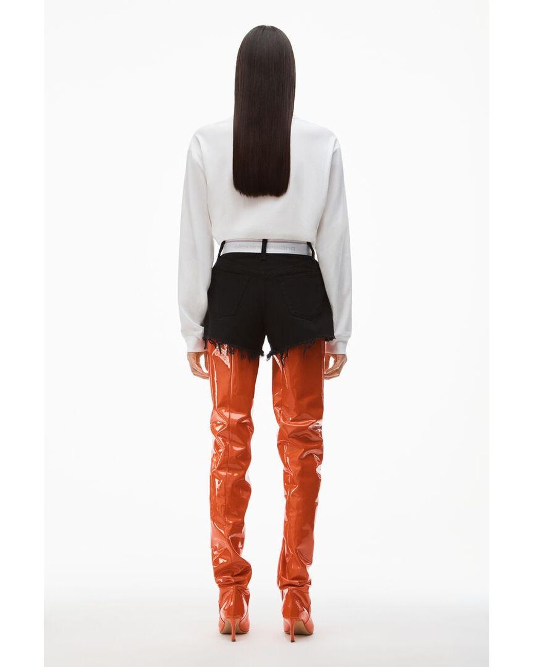 T By Alexander Wang Black Logo-Waistband Denim Shorts