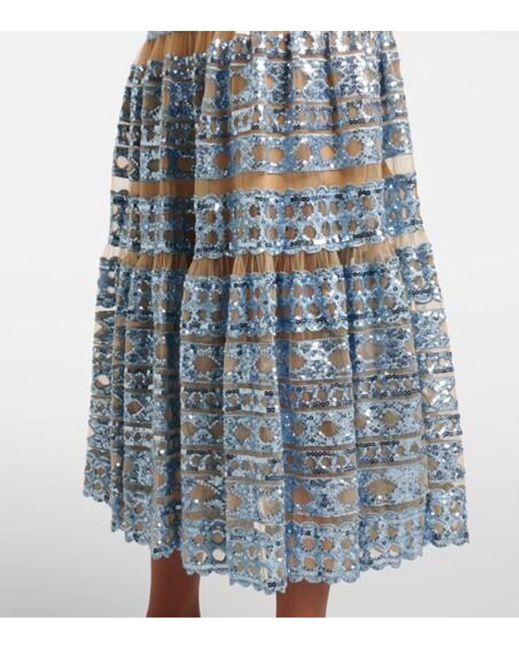 Elie Saab Blue Embroidered Tulle Maxi Dress
