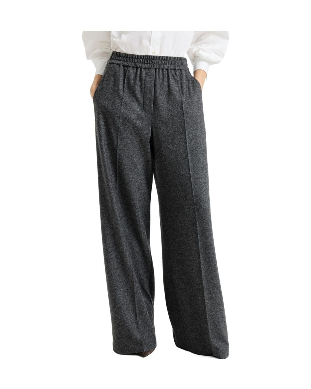 Brunello Cucinelli Gray Cashmere Jersey Pleated Wide Track Trousers