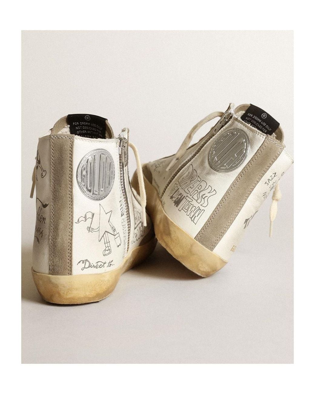 Golden Goose Deluxe Brand Natural Francy With Dove Suede Inserts And All-Over Lettering