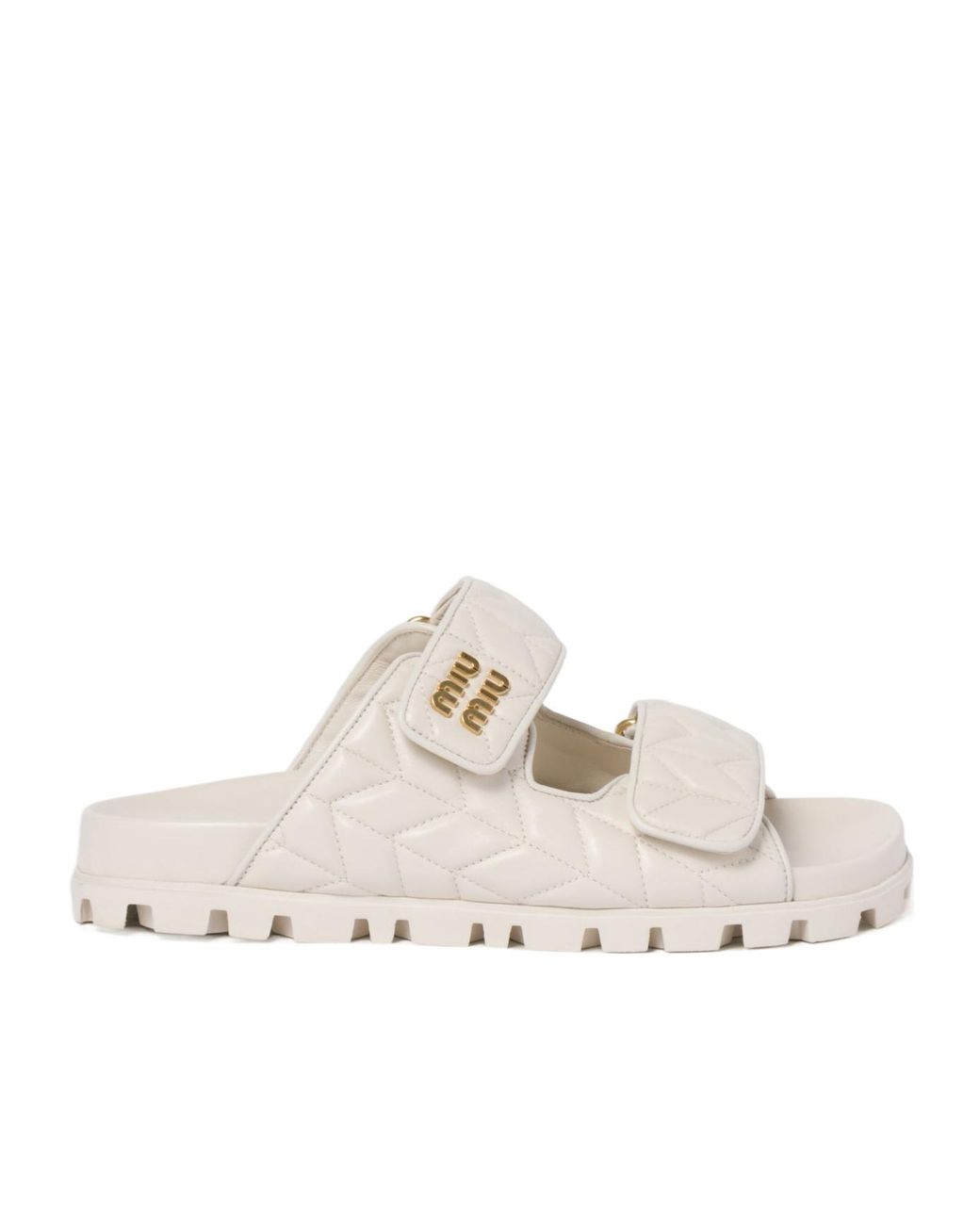 Miu Miu White Quilted Slip-On Sandals