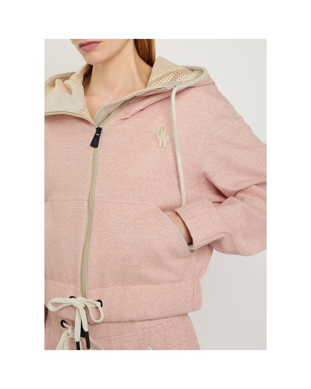 Moncler Pink Cropped Hooded Zip Jacket