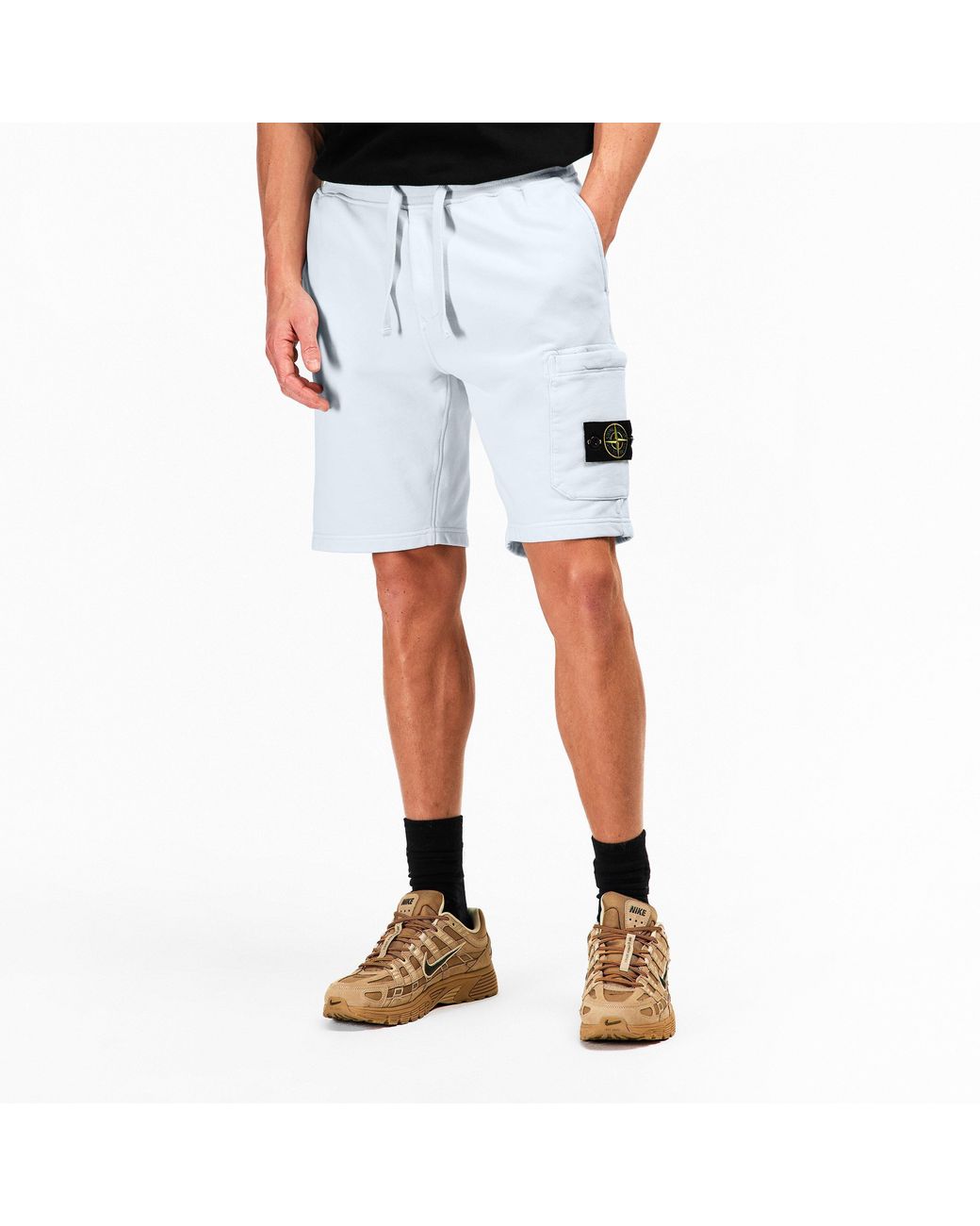 Stone Island Blue Fleece Jogger Shorts for men