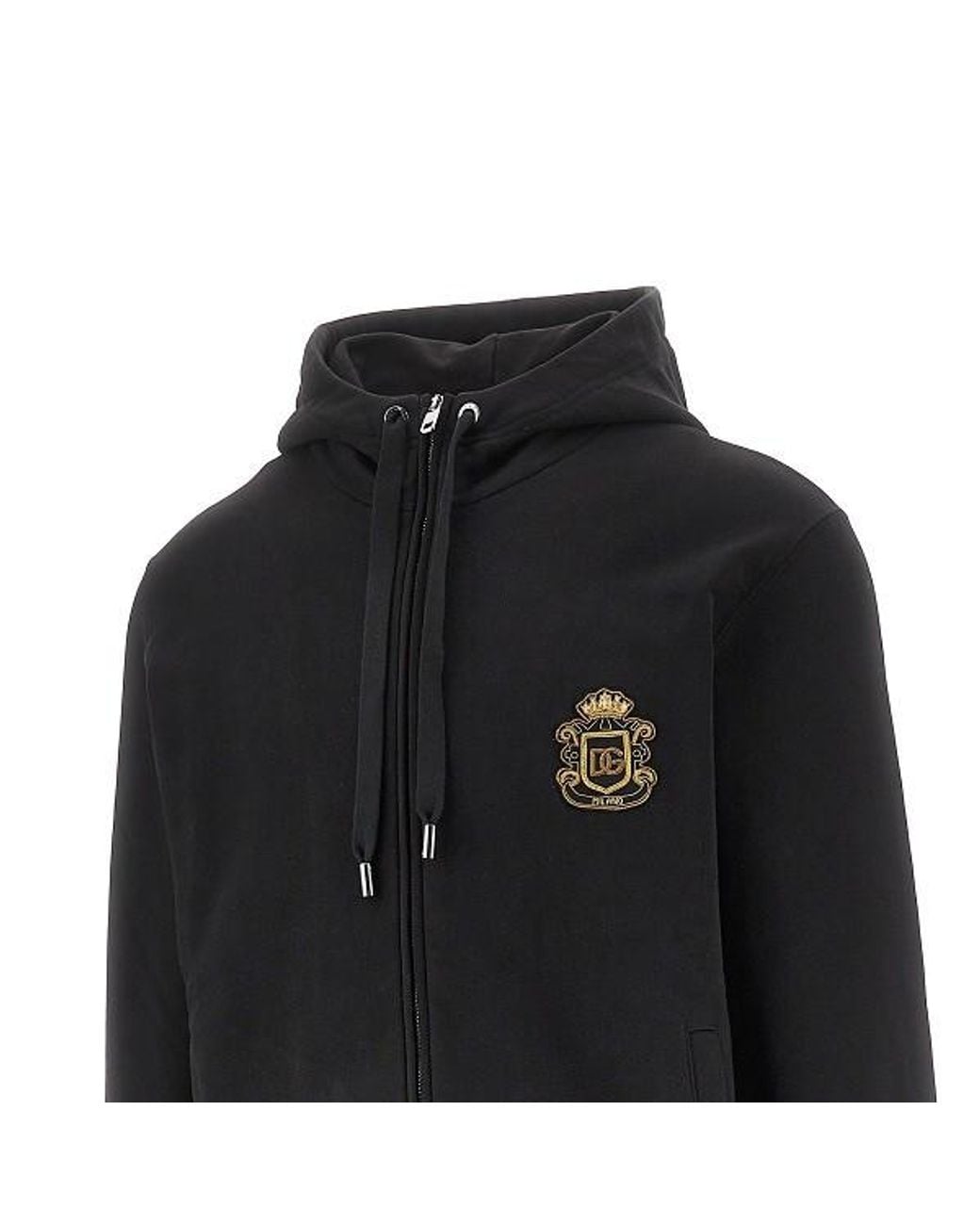 Dolce & Gabbana Black Heraldic Patch Drawstring Hoodie for men