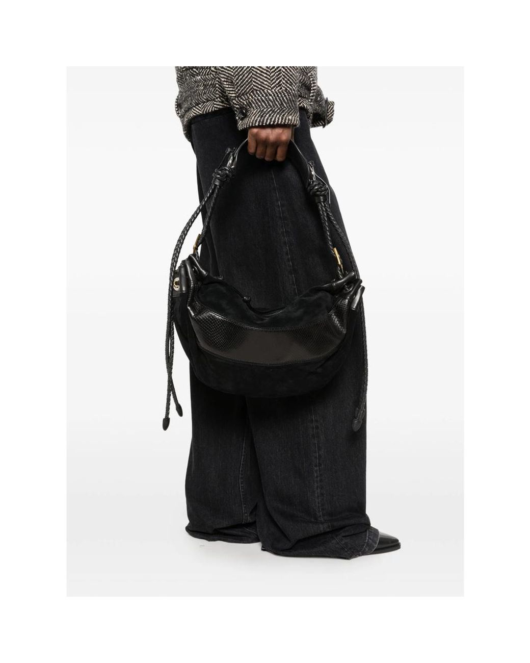 Isabel Marant Black Medium Maia Braided-Strap Panelled Shoulder Bag