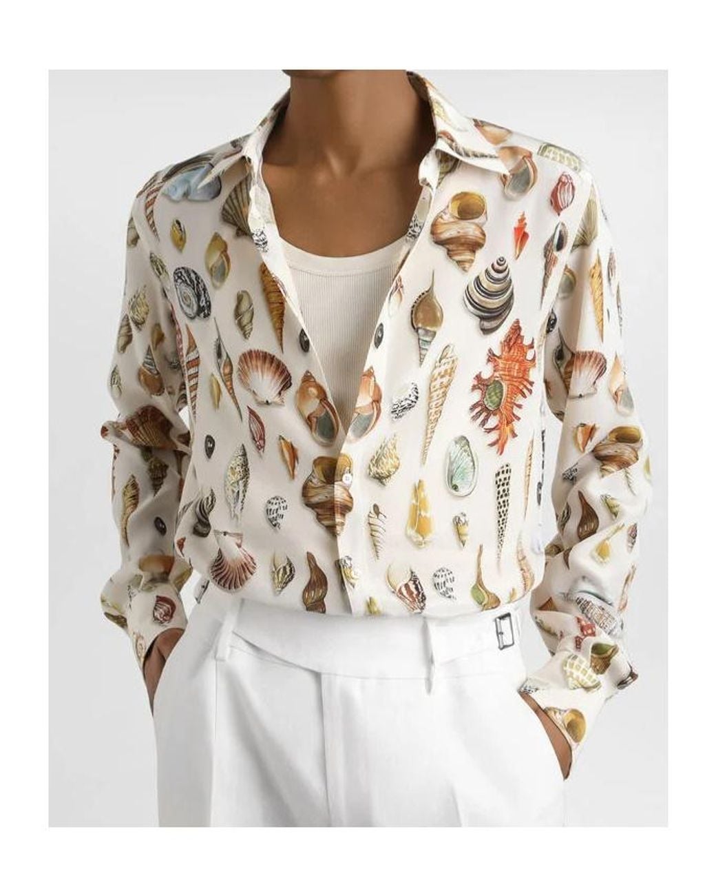 Dolce & Gabbana White Shell Printed Martini Shirt for men