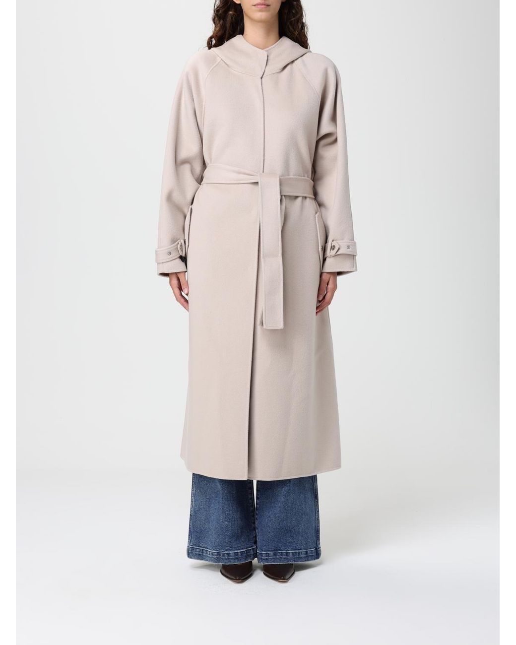 Pinko Natural Belted Hooded Coat