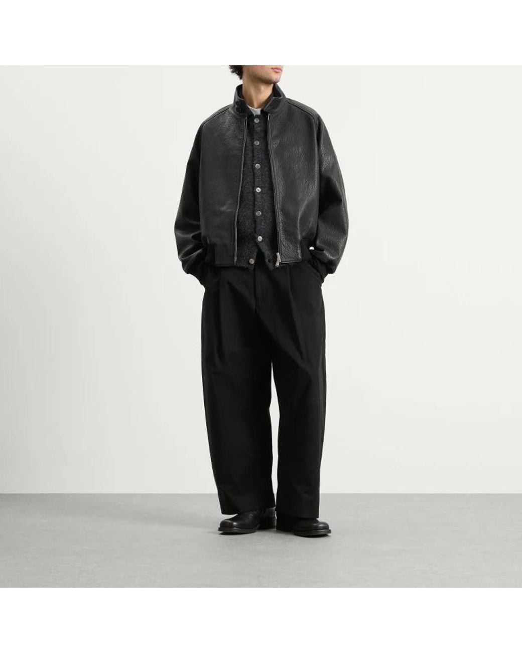 Studio Nicholson Black Stand-Collar Leather Jacket