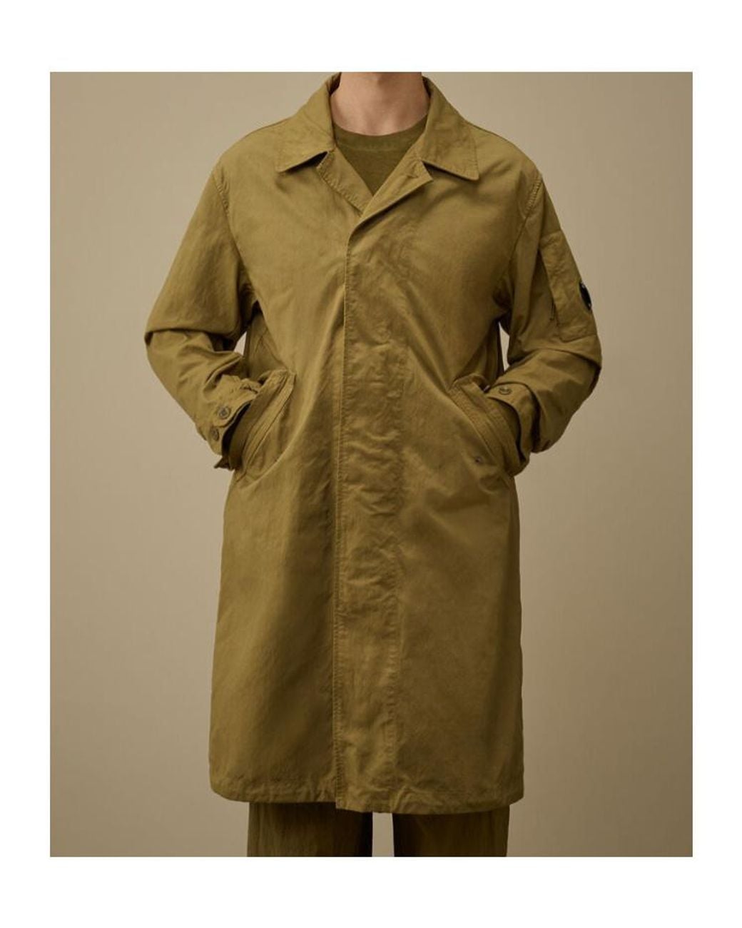 C P Company Green Lens-Detail Long-Sleeve Coat for men