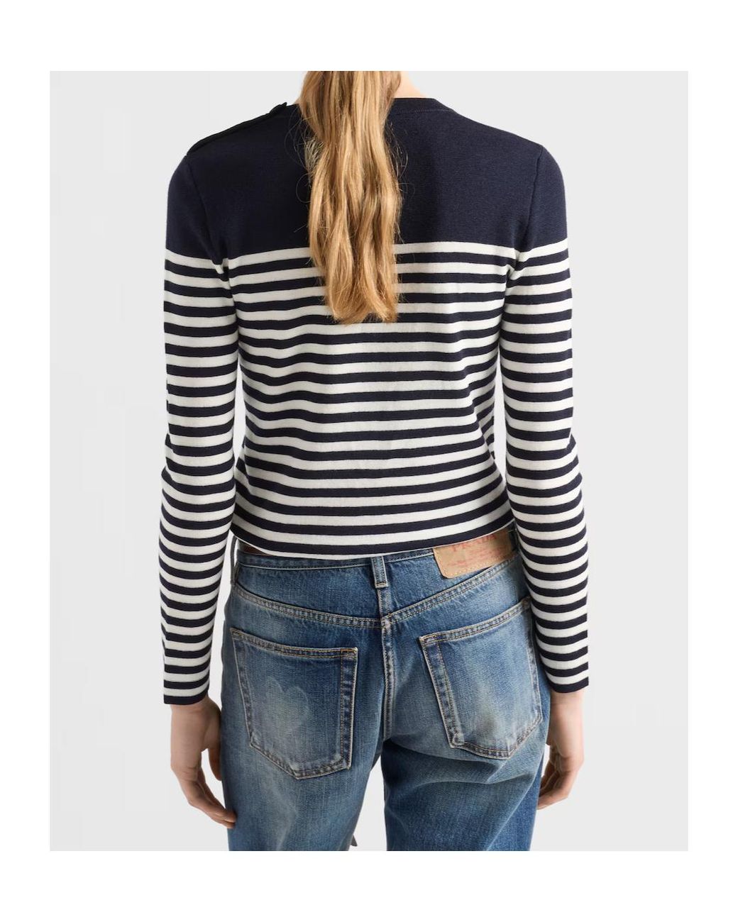 Prada Blue Crewneck Striped Jumper