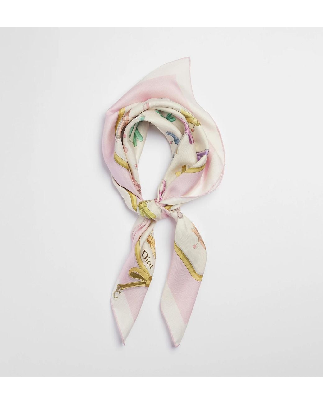Dior White Delicate Bow90 Square Scarf