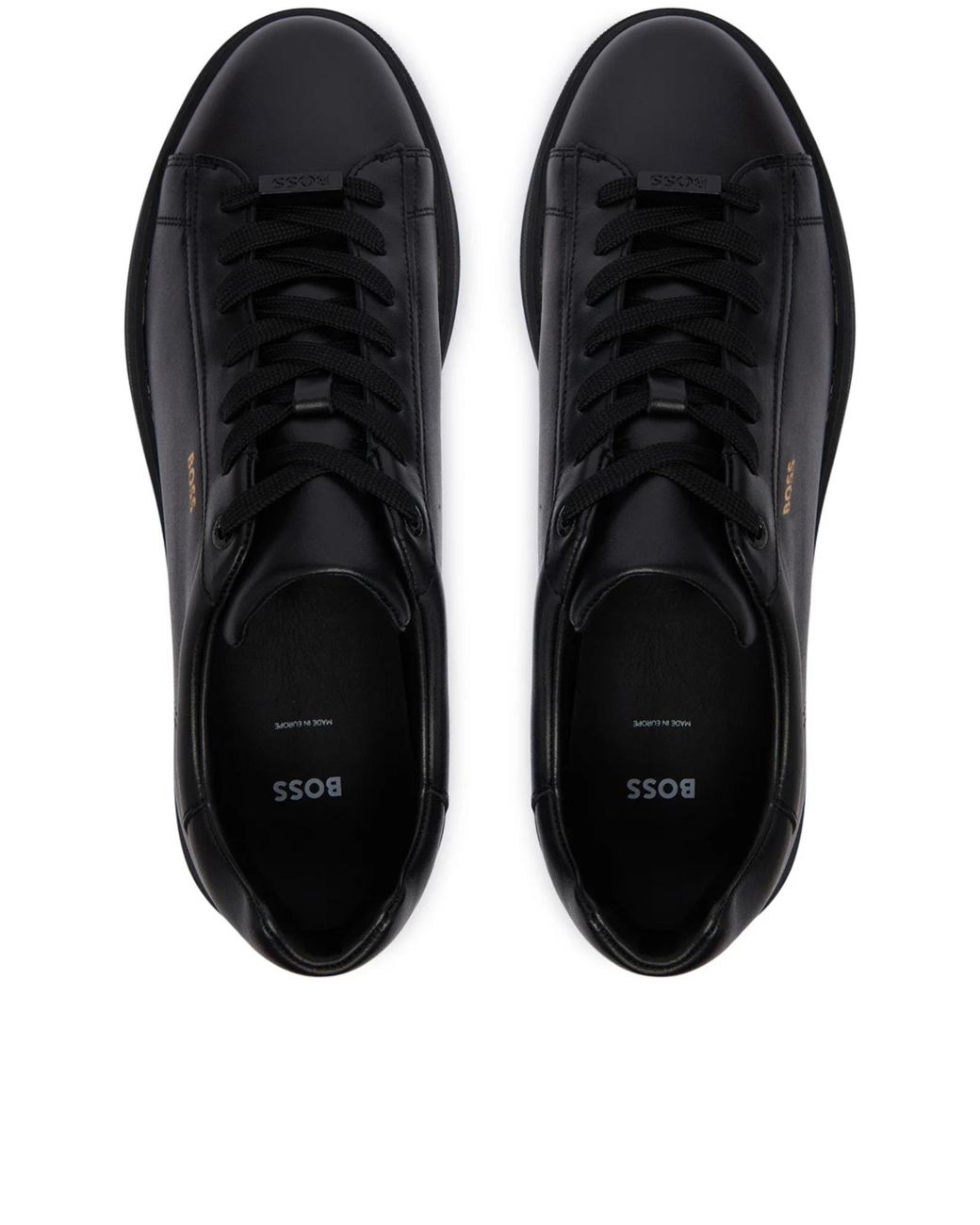 Boss Black Logo-Print Leather Sneakers for men