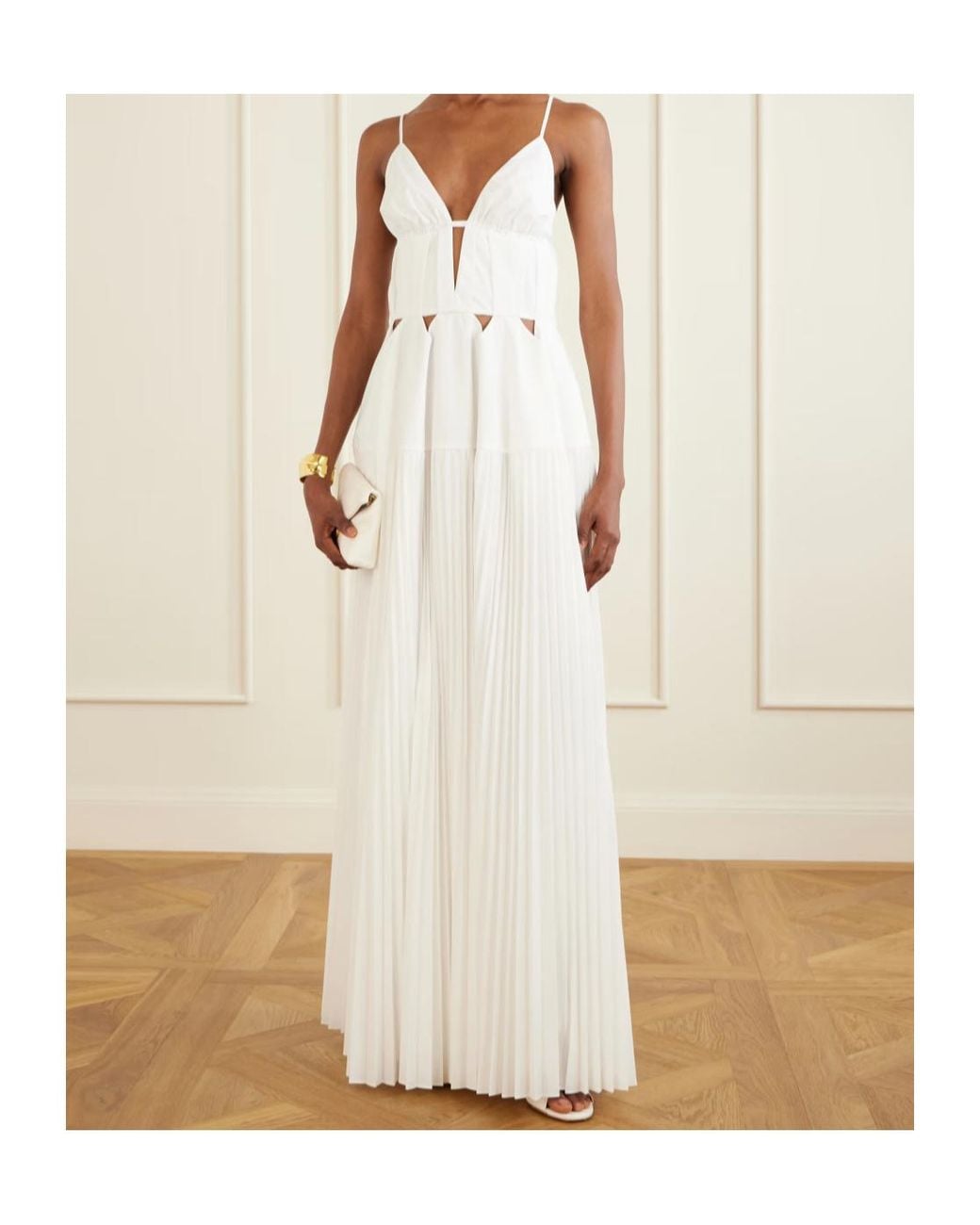Jonathan Simkhai White Selene Pleated Maxi Gown