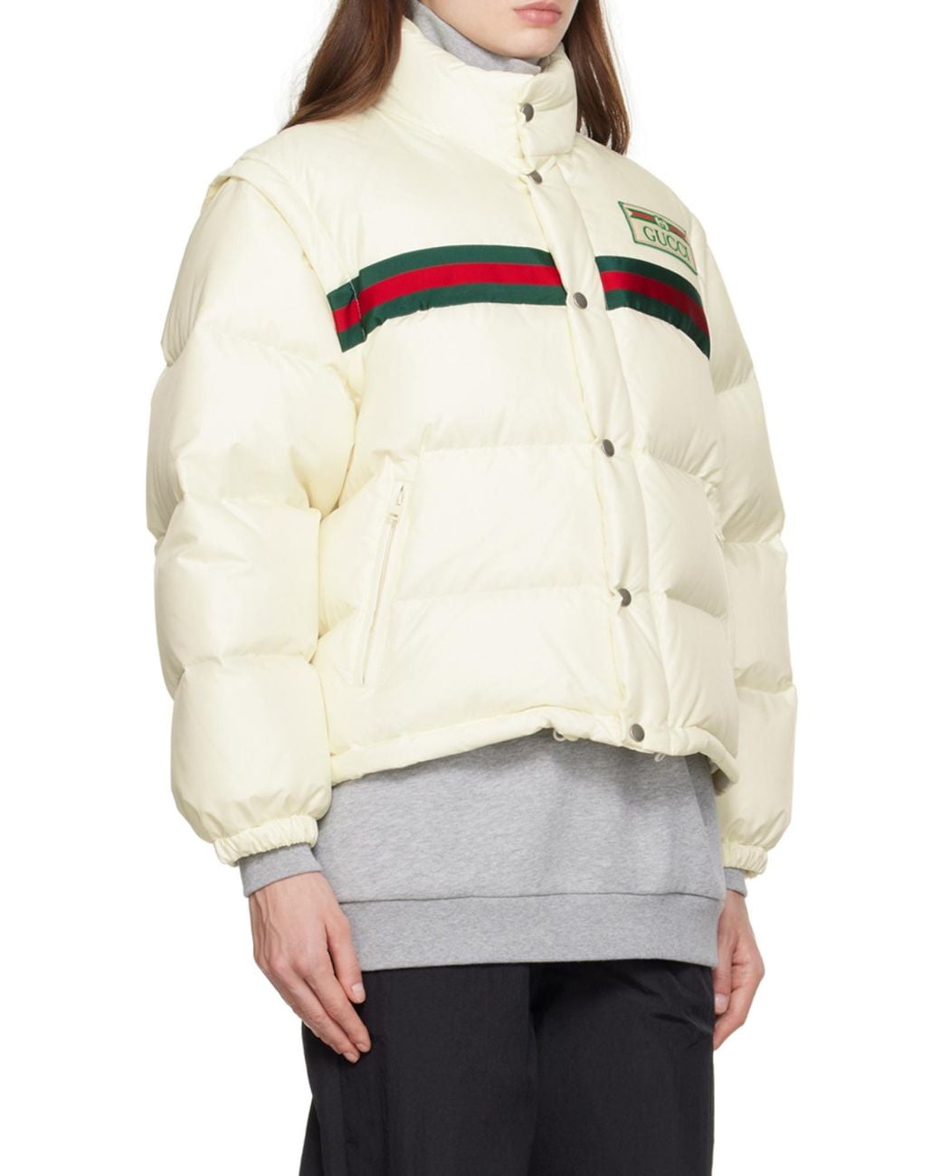 Gucci White Logo-Patch Padded Bomber Jacket