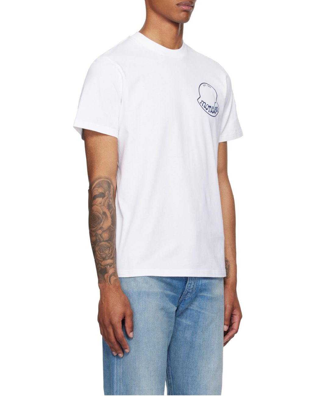 Moncler White Logo Printed Crewneck T-Shirt for men