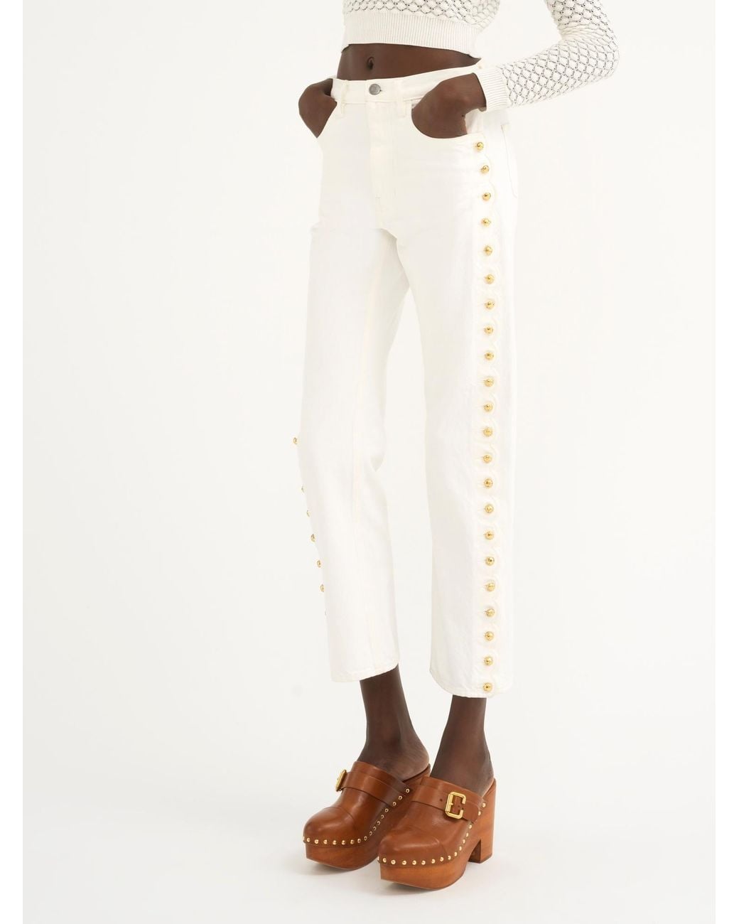 Chloé White Chloé Embellished Cropped Jeans