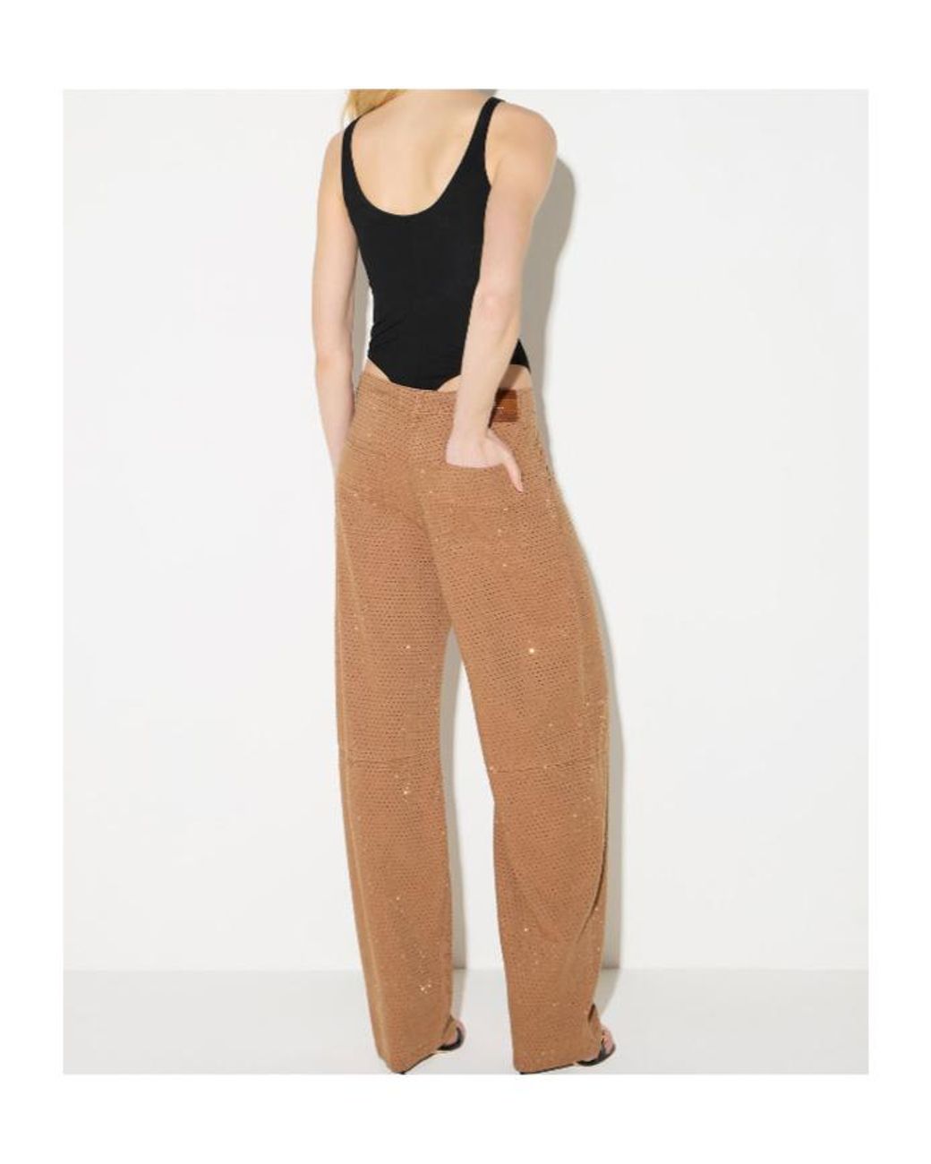 Elisabetta Franchi Brown Perforated Straight-Leg Pants