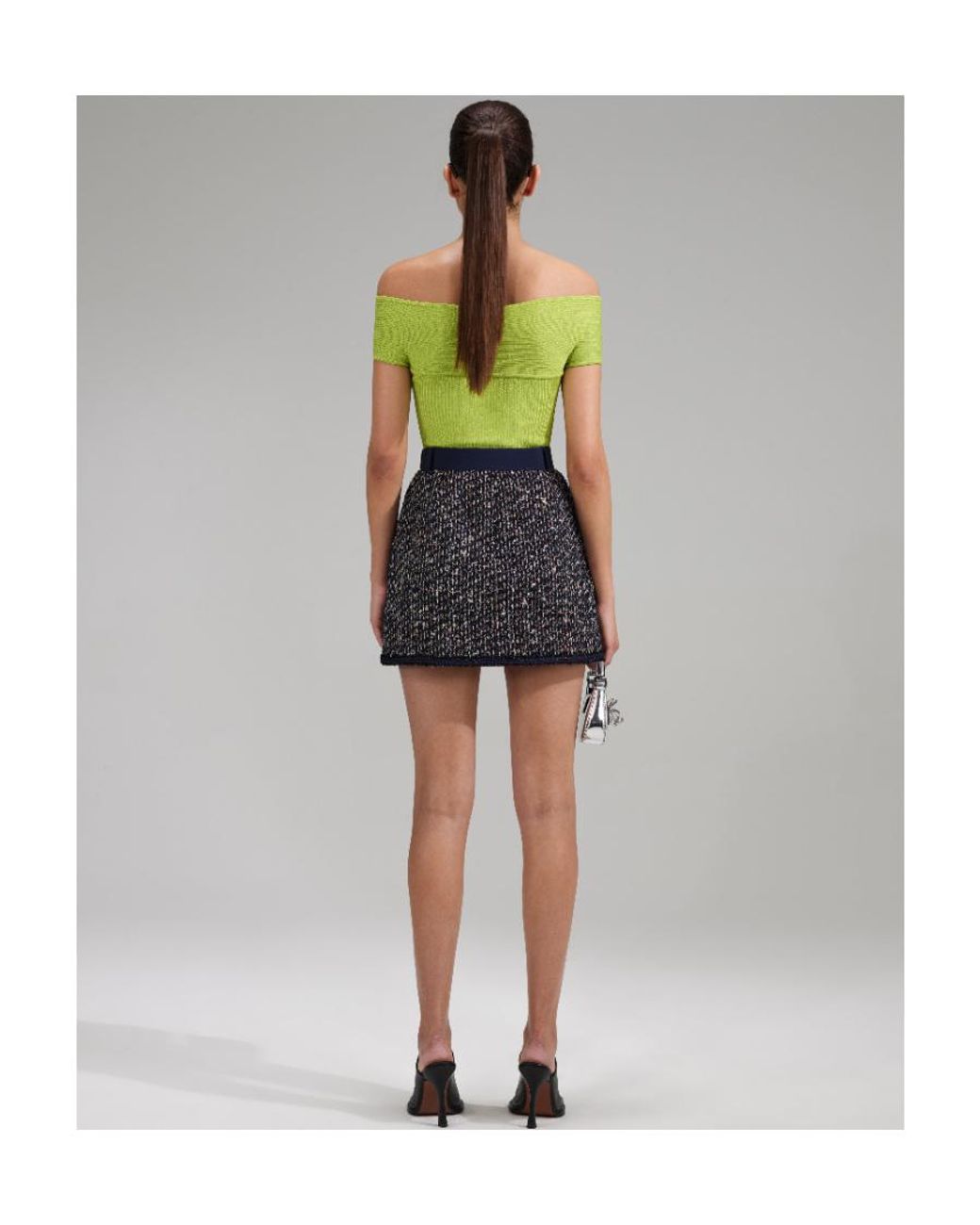 Self-Portrait Green Lurex Knitted Off-Shoulder Top