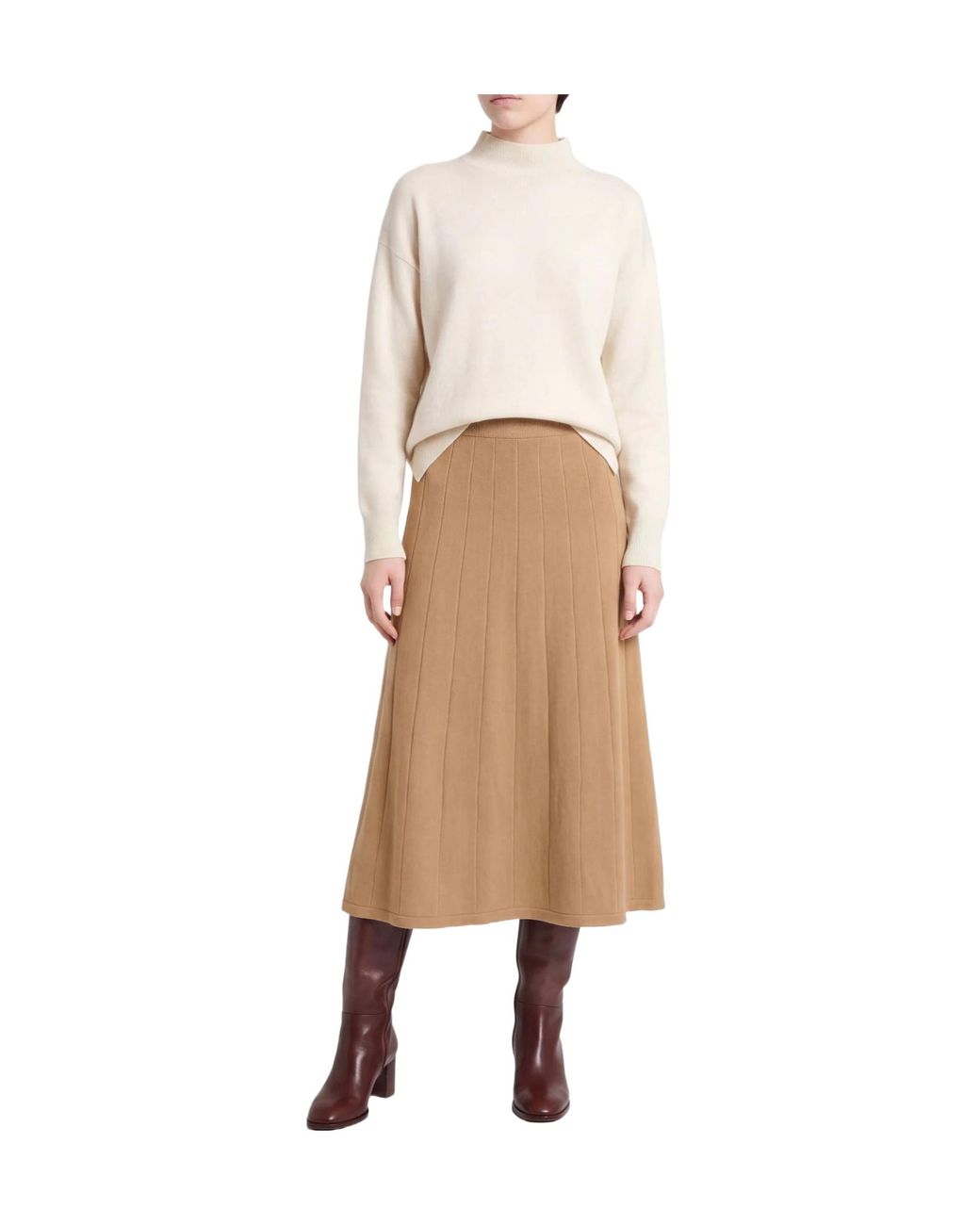 Max Mara Natural Solid-Color Wool A-Line Skirt