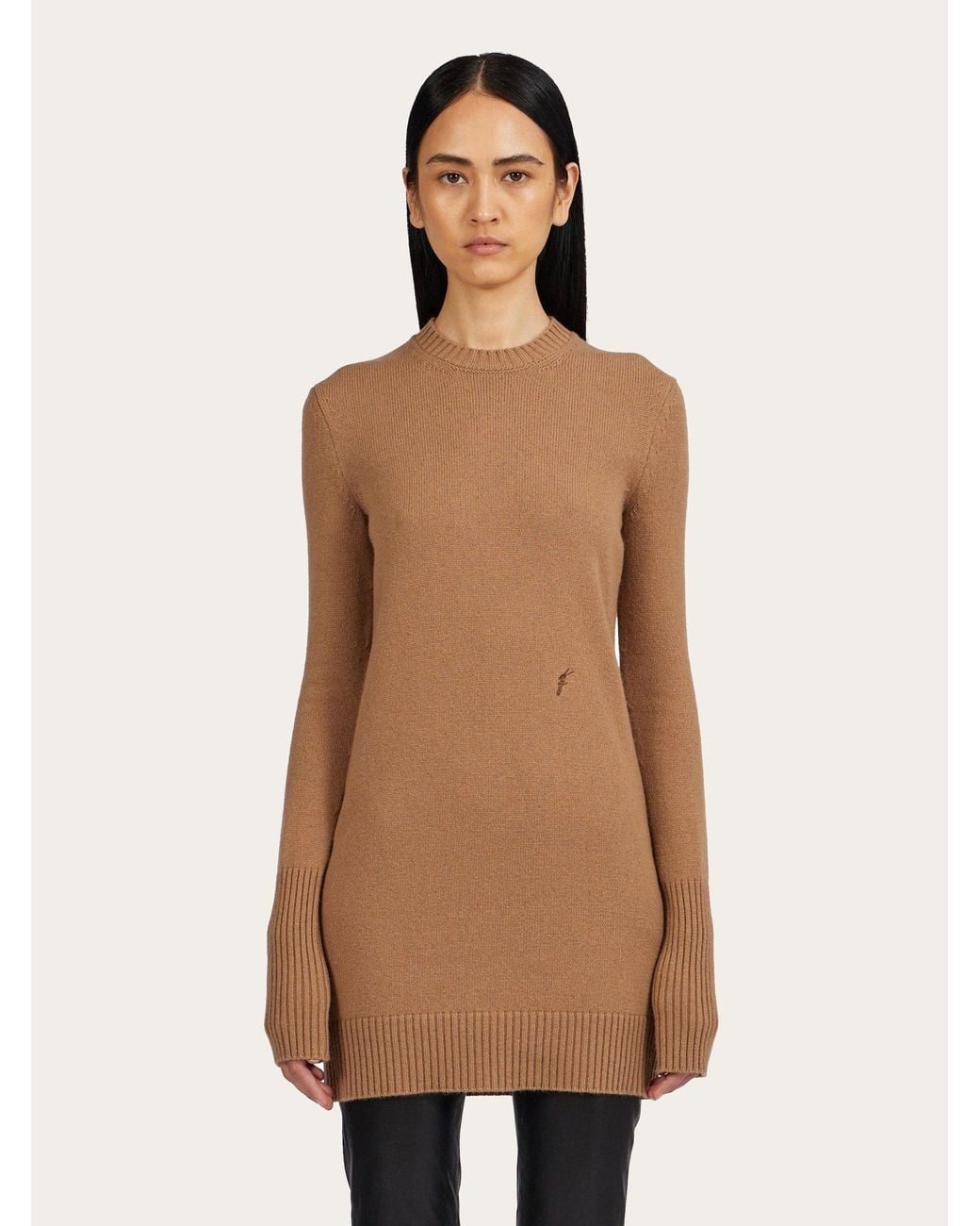 Ferragamo Brown Ferragamo Crewneck Mini Dress
